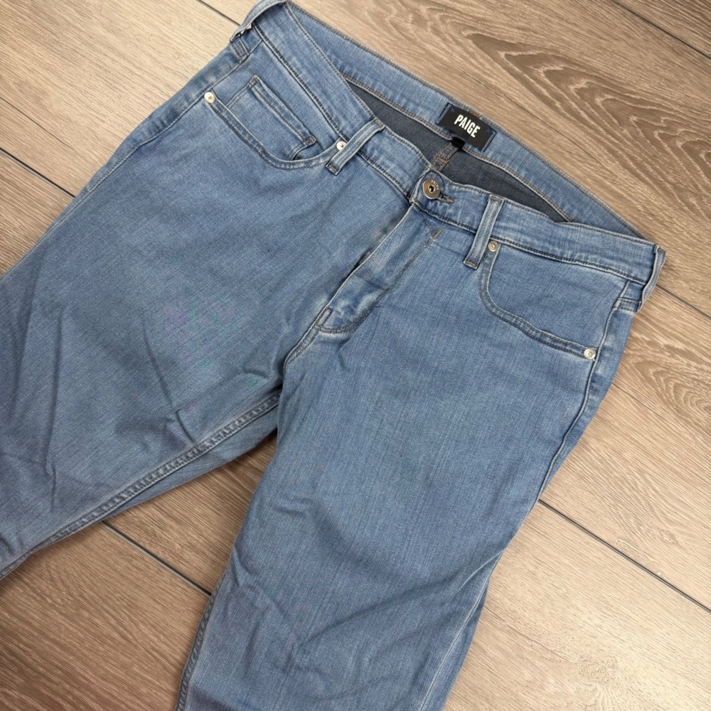 PAIGE Mens Federal Slim Straight Leg Jeans Light Wash Blue 34
